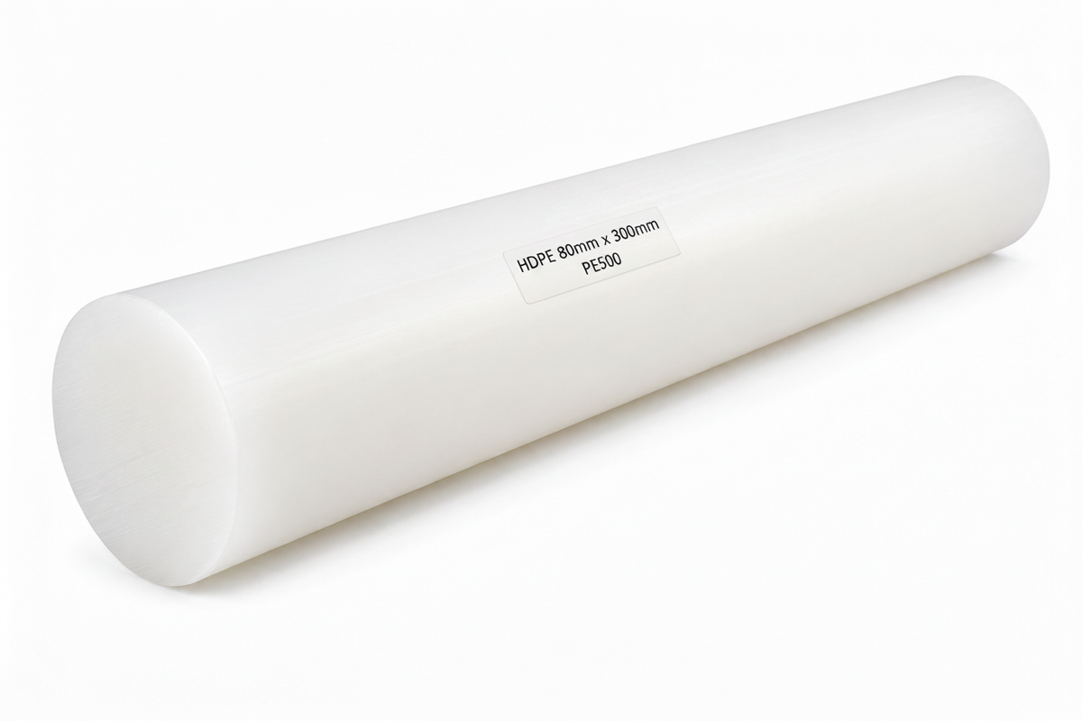 HDPE Round Rod White 80mm x 300mm PE500 with label